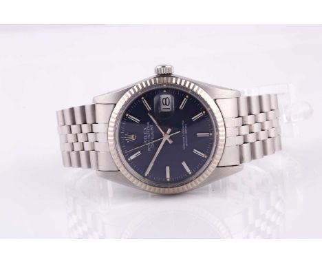 A 1984 Rolex Oyster Perpetual ref. 16014 DateJust automatic wristwatch, the purple dial with baton indices and date aperture,