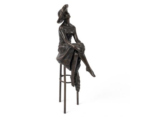 A Woman on a Stool, Art Deco bronze, signed to the back 'D. H. Chiparus', with bronzers stamp 'Bronze Garanti Paris J. B. Dep