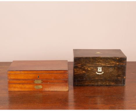 Two boxes, the first a mahogany painting box by Barnard &amp; Sons, the front with brass inset handles complete with associat