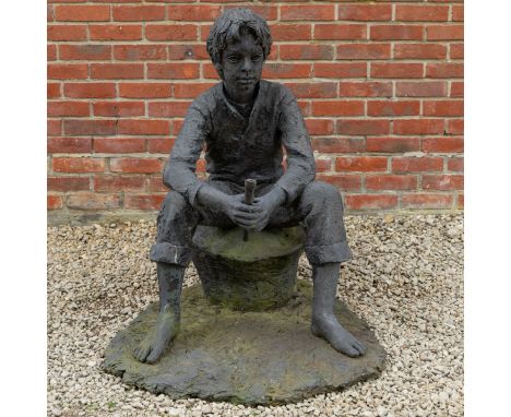 Of a boy resting with his recorder on a rock, unsigned, fibreglass.84cm wide x 91cm deep x 103cm highThe boy lacking his left