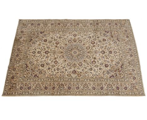 With a cream ground and a foliate and rose all-over pattern.353cm x 245cmQty: 1In generally good condition. With very light w