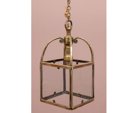 A Georgian style brass birdcage hall lantern.27cm wide x 14cm deep x 14cm highGenerally good condition, minor chipping to the