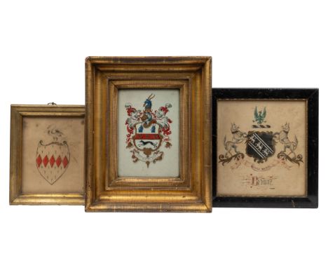 The first highlighted in gilt with the motto 'Pour Le Roi'; the next purportedly of the Brown family with the motto 'Suivez R