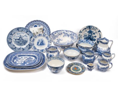 To include a Spode love chase bowl; a Delftware blue and white plate with floral decoration; various Copeland &amp; Spode jug