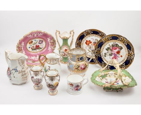To include a Chamberlains of Worcester jug of hand painted floral and gilt decoration; a pair of Ridgeway baluster vases with