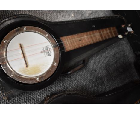 A traditional banjolele with case