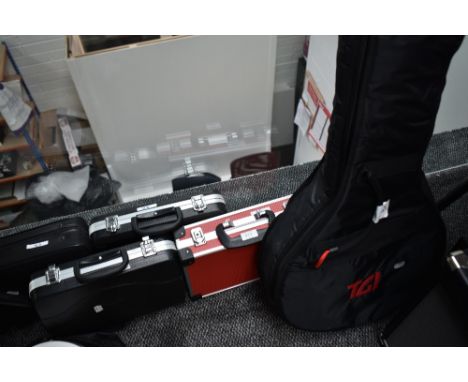 Four empty clarinet cases and two soft gig bags (banjo type)