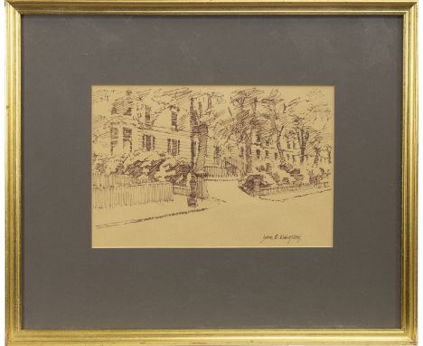 * JOHN KINGSLEY RSW DA PAI, CROW ROAD NORTH, HYNDLAND, GLASGOW ink on paper, signed 19cm x 27cm Mounted, framed and under gla