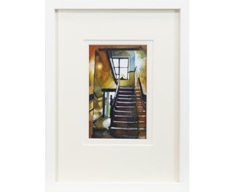 BRYAN EVANS, LIGHT GLOWING IN AN OCHRE CLOSE watercolour on paper, signed in pencil 24cm x 15cm Mounted, framed and under gla