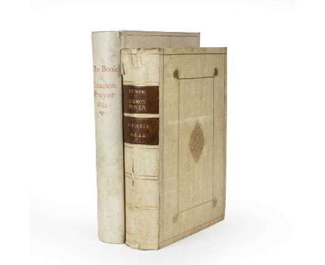 Pickering, (William). The Book of Common Prayer, London 1844. Red and black print, uncut pages, full vellum. Thick Fo. (360 x