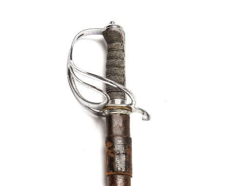 An 1821 pattern Artillery officers sword with a fish skin grip the blade engraved Royal Arttilery 90cm in length with origina