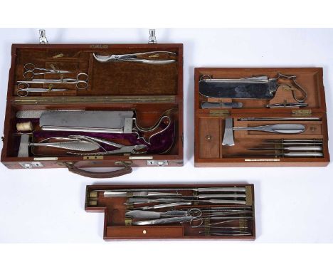A Victorian cased set of surgeons instruments by Down Bros, London, case 34cm wide x 14cm deep x 6.5cm high and a further 19t