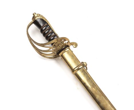 A REPLICA 1845 pattern British infantry officers sword with original brass scabbard the blade 83cm in length.