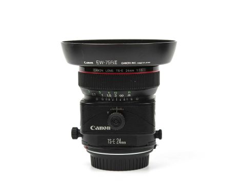 A Canon lens TS-E 24mm f/3.5 L with an EW-75B11 hoodVery good condition. No scratches. No box