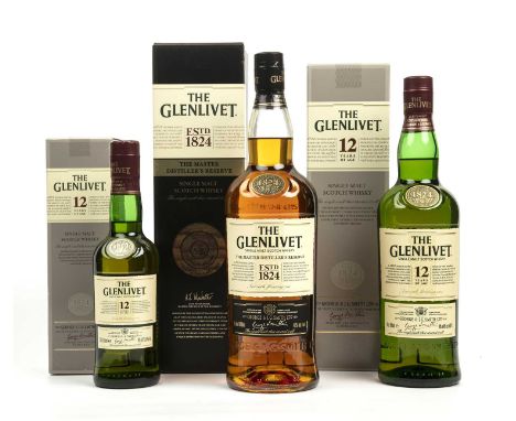 A bottle of Glenlivet, a 1ltr bottle of The Master Distillers Reserve single malt Scotch whisky with original box, a 700ml bo