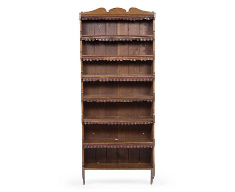A late 19th century oak seven tier wall mounting book shelf 77cm wide x 20cm deep x 183cm highAt present, there is no conditi