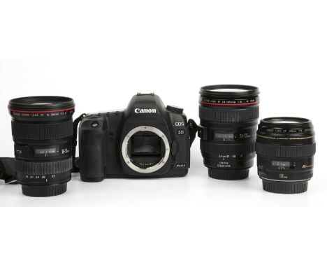 A Canon EOS 5D Mark II Camera outfit to include: camera body, Canon lens EF 16-35mm L USM, Canon 24-105mm Macro 0.45m/1.5ft E