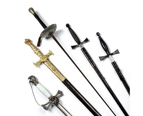 A Masonic sword with a gilt metal crown pommel, the cross guard with Momento Mori, the blade 73cm in length, with original gi