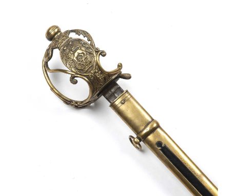 A REPLICA Household Cavalry Officer's sword pattern 1814, the straight double fullered blade 94cm in length with original bra