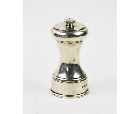 A silver pepper grinder, J B Chatterley &amp; Sons Ltd, Sheffield 1977, of typical form with plain polished finish, the finia