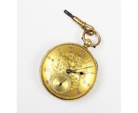 A Victorian 18ct gold open face pocket watch, marks for Ralph Samuel, London 1843, the gold toned dial with Roman numerals an