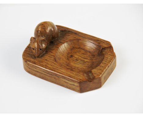 A Robert Thompson of Kilburn 'Mouseman' ashtray, the carved oak ashtray with Thompson's trademark mouse detail, 10cm long 