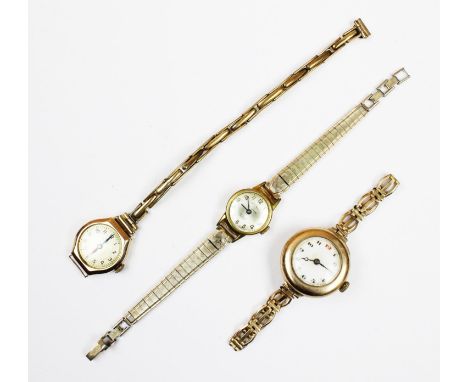 A lady's 9ct gold wristwatch, the white enamel dial with Arabic numerals, round plain polished 9ct gold case, case diameter 2
