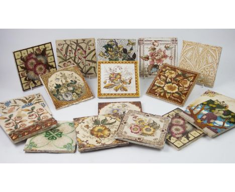 A late 19th century Minton ceramic tile, decorated in an Art Noveau floral and foliate pattern, 15.5cm x 15.5cm, with sixteen