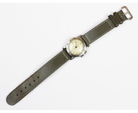 A Longines Weems Patent 2008734 Pilots wristwatch, the circular nickle-plated case with rotating bezel enclosing a Arabic dia