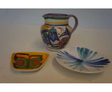 Early Poole Jug together with 2 Modern Poole Pin Dishes (Small Dish with Hairline)