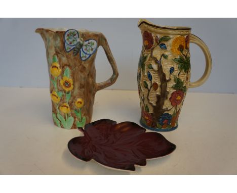 Radford Butterfly Jug together with an H.J.Wood Indian Tree Jug and a Carltonware Dish 