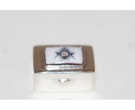 Silver Pill Box Masonic Enamel 