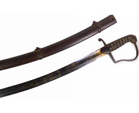 A William IV 1796 Pattern Light Calvary Officer's sword, the single edge curved steel blade engraved and gilt decorated with 