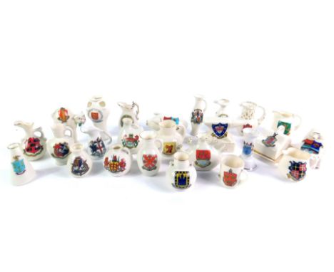 Goss and crested china, including an Arcadian WW tank, Arms of Stockbridge; Carlton pig, Arms of Tavistock; and a Willow Art 