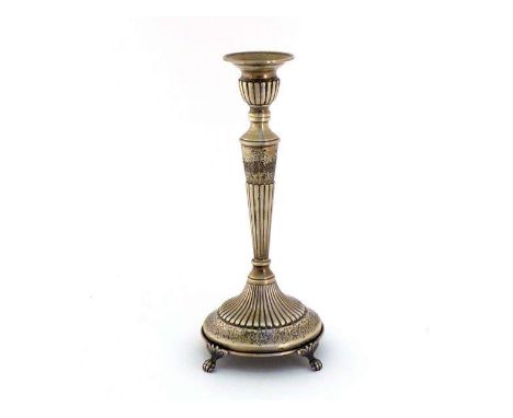 A modern Continental silver candlestick, possibly Portuguese, in 19th century style, fluted tapering form with floral swags, 