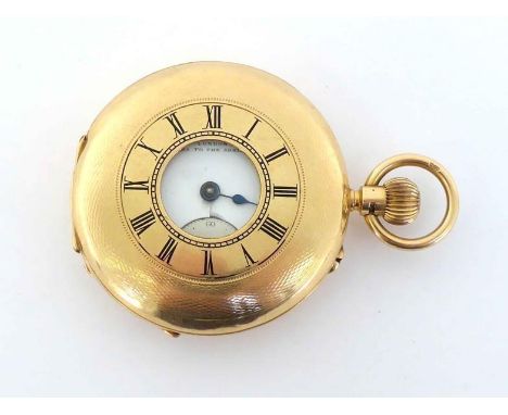 A late Victorian 18 carat gold half hunter 'Greenwich Lever' pocket watch by Kendal & Dent, the four piece case hallmarked Ch