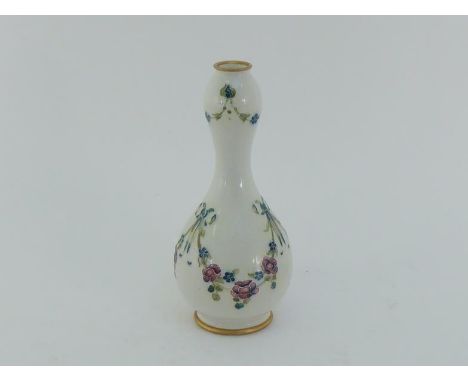 A Mackintyre Moorcroft 18th. century pattern double gourd shaped ceramic vase decorated with swags of roses and forgetmenots,