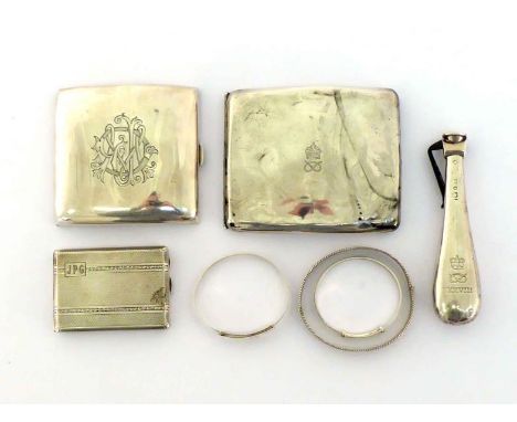 A good Victorian silver curved square cigarette case by E. H. Stockwell, London, 1885, monogrammed to cover, richly-gilt inte