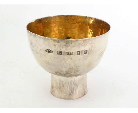 A modern silver goblet inspired by Chinese ceramic stem cup, mark of MBS in hexagonal punch, London, 2005, hammered surface a
