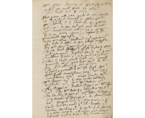 Northamptonshire, Pytchley.- [Notes by a lawyer on the will & funeral expenses of Mrs. Alice Downes], manuscript in Secretary
