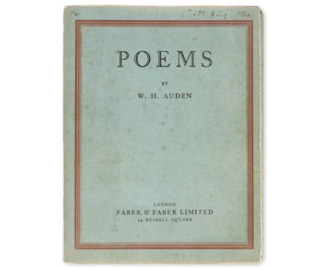 Auden (W.H.) Poems, first edition, [one of 1000 copies], upper hinge pulling, original printed turquoise wrappers, uncut, con