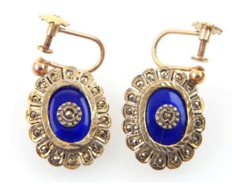 9ct gold and enamel earrings of petal form