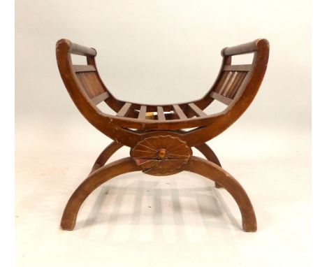 Hardwood X frame stool on downswept legs