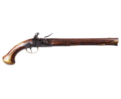 A fine early 18th century Austrian rifled flintlock holster pistol by Georg Keiser of Vienna, 20 bore swamped and sighted bar