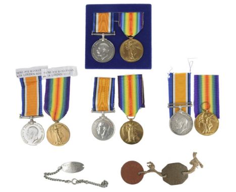 A small collection of First World War medals to the 18th Battalion London Regiment (London Irish Rifles), comprising: a pair: