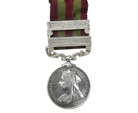 An India Medal 1895-1902 to Private Charles Brown, East Kent Regiment (The Buffs), 2 clasps: Punjab Frontier 1897-98, Relief 