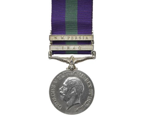 A General Service Medal 1918-62 to Private P. Baillie, Royal Irish Fusiliers, 1st type obverse, 2 clasps: Iraq, N.W. Persia (