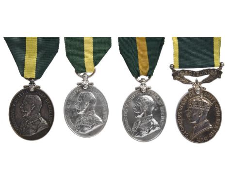 Four medals for efficient service to the London Irish Rifles and antecedent regiments: Territorial Force Efficiency Medal, Ge