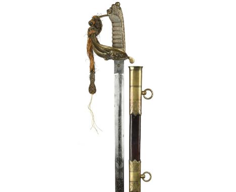 An 1846 pattern Royal Naval officer's sword, etched blade with Tudor crown above fouled anchor, back numbered 6382, retailed 