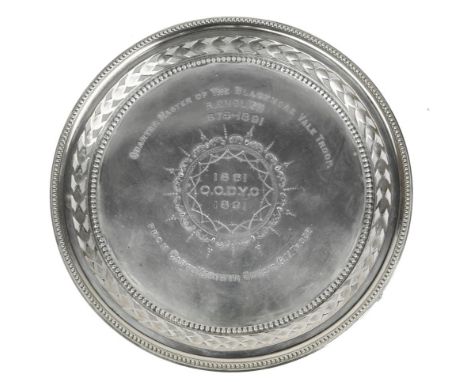 Queen's Own Dorset Yeomanry: a presentation silver waiter, circular form with pierced border, raised on three paw feet, inscr